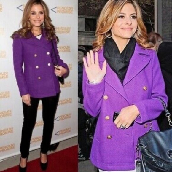EUC J. CREW Stadium Cloth Nello Gori Wool Purple gold btn  Pea Coat Jacket Sz 2 - Picture 1 of 7
